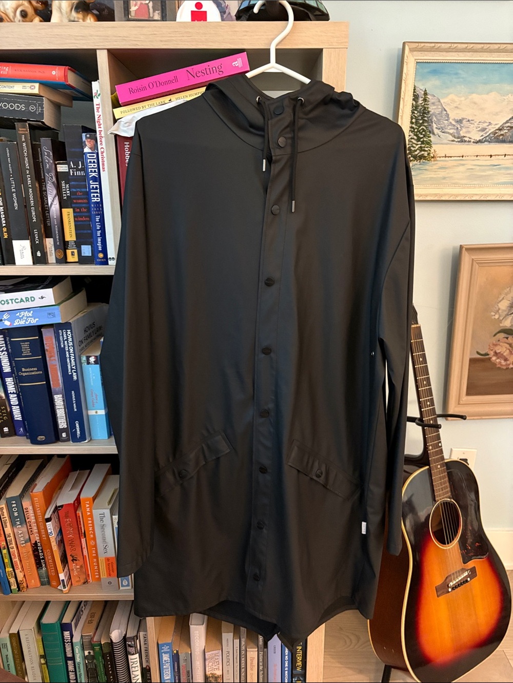 Black Hooded Raincoat - Waterproof Lightweight Shell